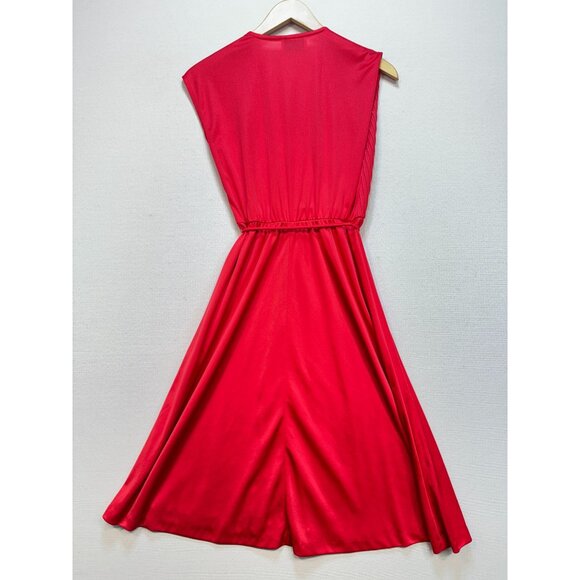 Vintage Entourage T.M Wrap Midi A-Line Dress Size Red Sleeveless Pleated Chic - Picture 10 of 12